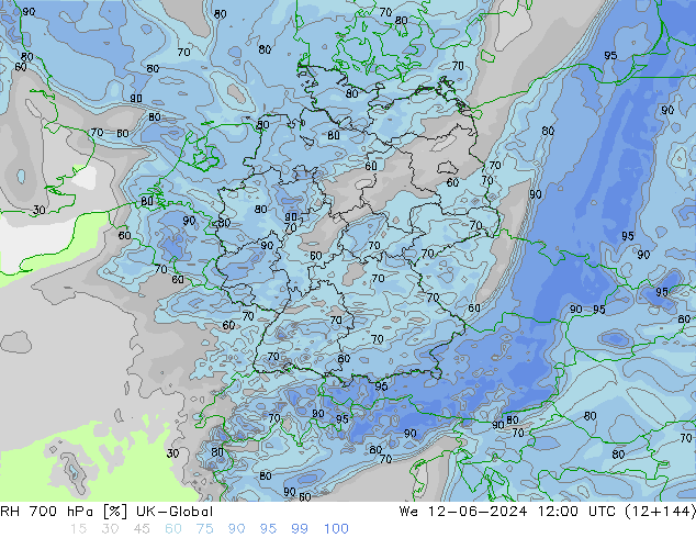 RH 700 hPa UK-Global We 12.06.2024 12 UTC
