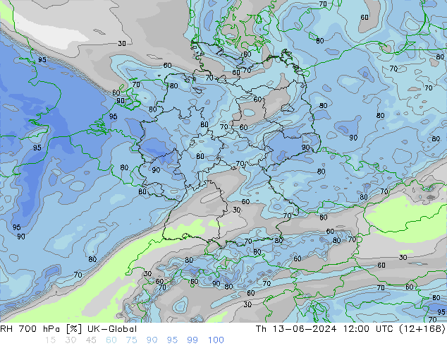 RH 700 hPa UK-Global Qui 13.06.2024 12 UTC