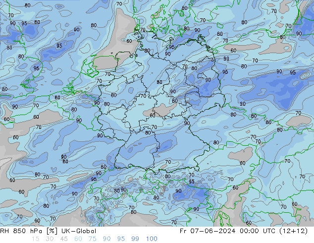 RH 850 hPa UK-Global ven 07.06.2024 00 UTC