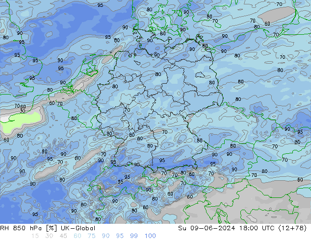 RH 850 hPa UK-Global Su 09.06.2024 18 UTC