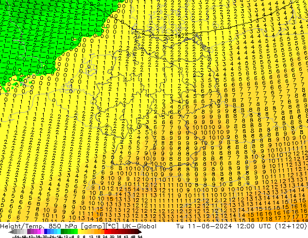 Géop./Temp. 850 hPa UK-Global mar 11.06.2024 12 UTC