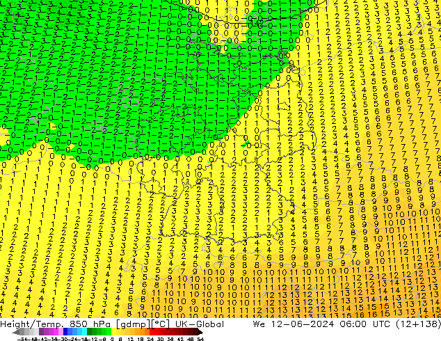 Height/Temp. 850 hPa UK-Global  12.06.2024 06 UTC