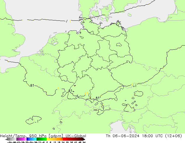 Hoogte/Temp. 950 hPa UK-Global do 06.06.2024 18 UTC