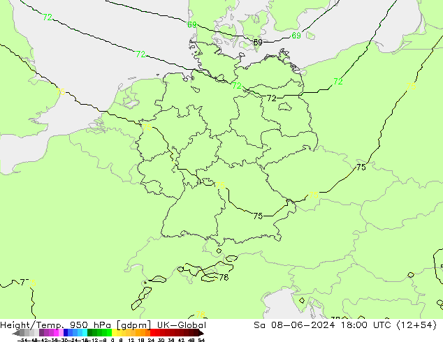 Height/Temp. 950 hPa UK-Global So 08.06.2024 18 UTC
