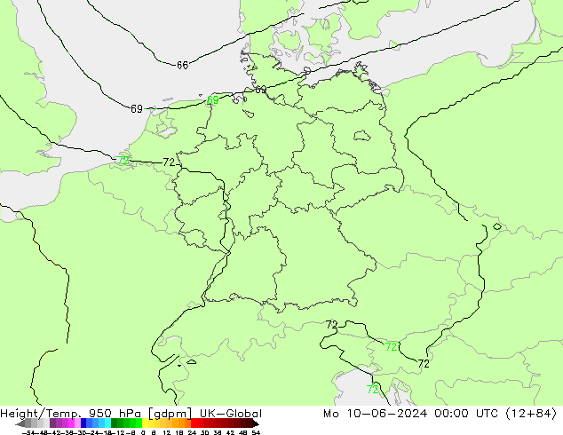 Height/Temp. 950 hPa UK-Global Po 10.06.2024 00 UTC