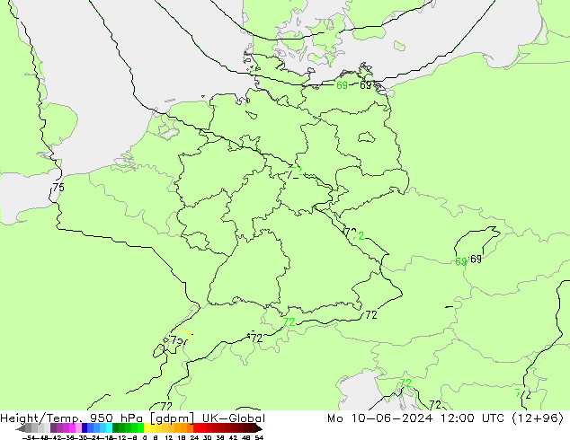 Height/Temp. 950 гПа UK-Global пн 10.06.2024 12 UTC