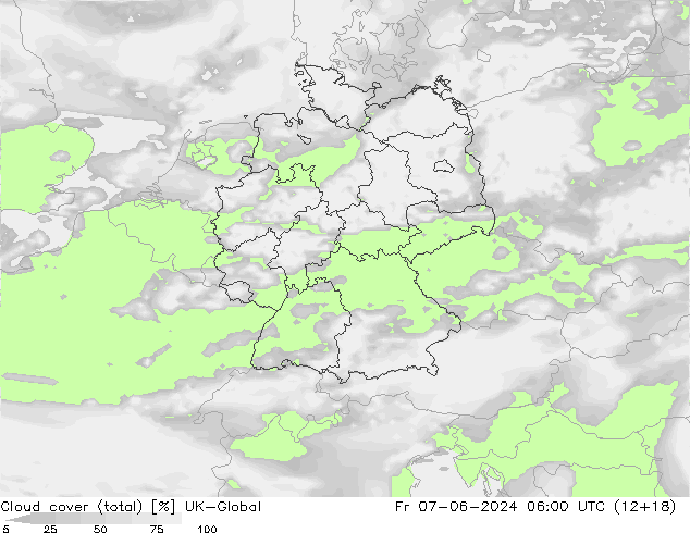 Cloud cover (total) UK-Global Pá 07.06.2024 06 UTC