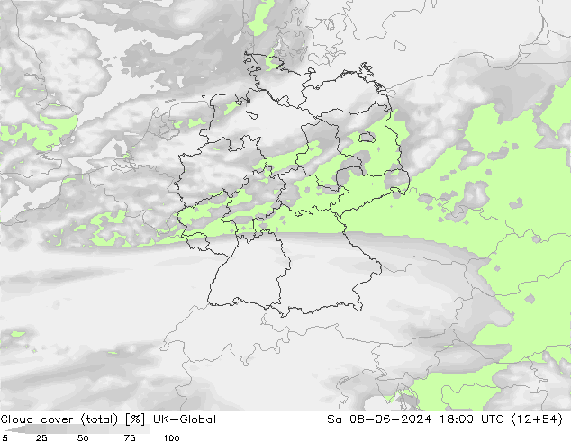 Bewolking (Totaal) UK-Global za 08.06.2024 18 UTC