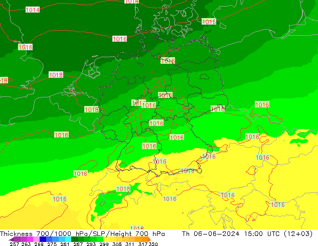 Thck 700-1000 hPa UK-Global czw. 06.06.2024 15 UTC