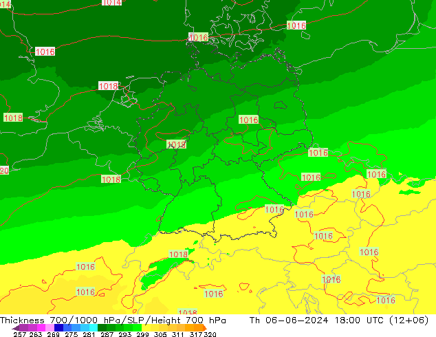 Schichtdicke 700-1000 hPa UK-Global Do 06.06.2024 18 UTC