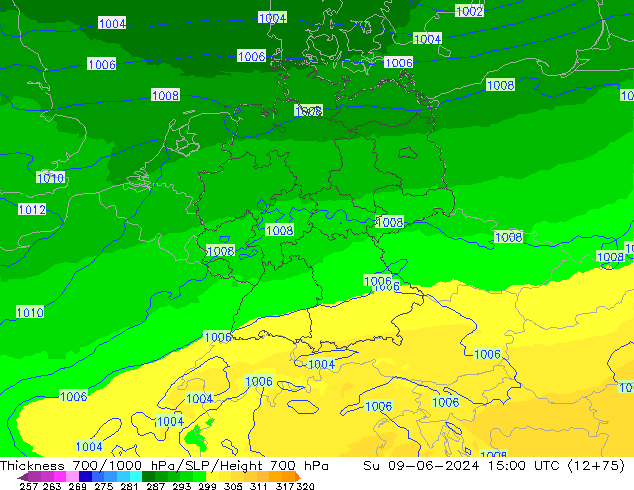 Thck 700-1000 hPa UK-Global Dom 09.06.2024 15 UTC