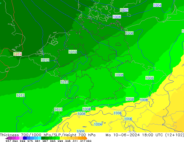 Thck 700-1000 hPa UK-Global lun 10.06.2024 18 UTC