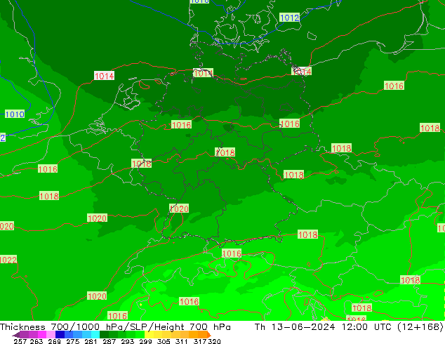 Schichtdicke 700-1000 hPa UK-Global Do 13.06.2024 12 UTC