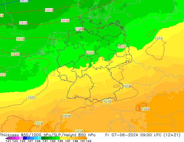 Dikte 850-1000 hPa UK-Global vr 07.06.2024 09 UTC