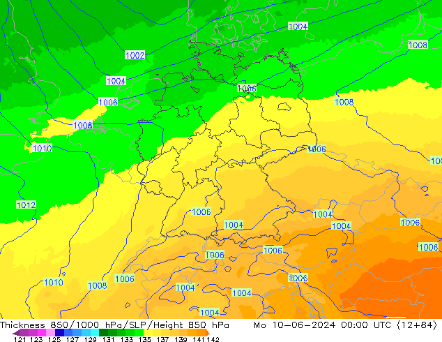 Thck 850-1000 hPa UK-Global Po 10.06.2024 00 UTC