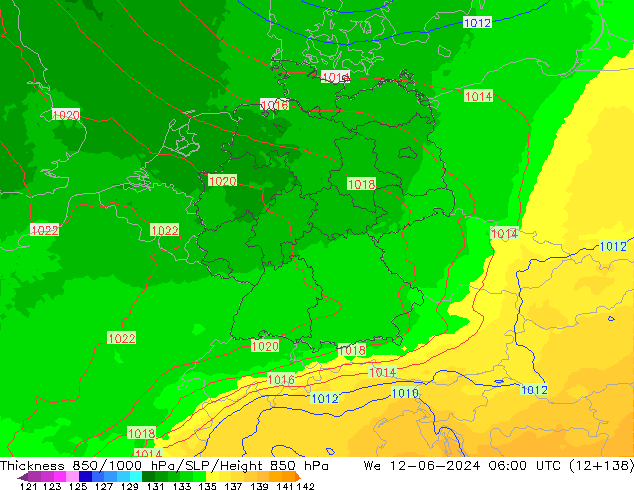 Dikte 850-1000 hPa UK-Global wo 12.06.2024 06 UTC