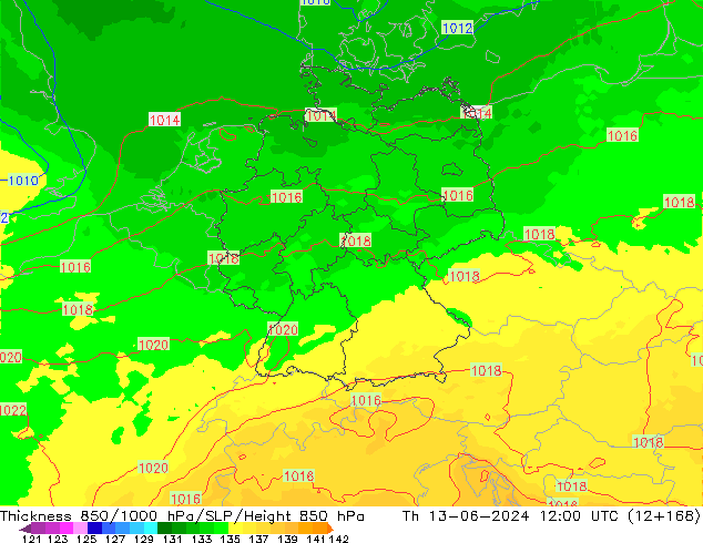 Thck 850-1000 hPa UK-Global  13.06.2024 12 UTC