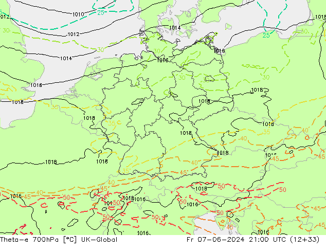 Theta-e 700гПа UK-Global пт 07.06.2024 21 UTC