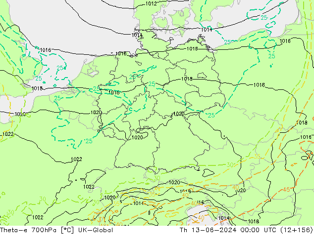 Theta-e 700hPa UK-Global Do 13.06.2024 00 UTC