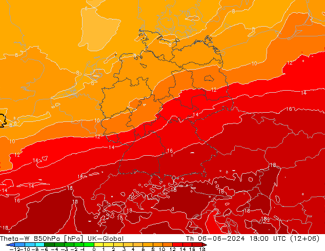 Theta-W 850hPa UK-Global do 06.06.2024 18 UTC