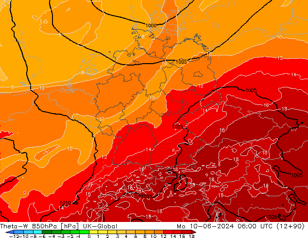 Theta-W 850гПа UK-Global пн 10.06.2024 06 UTC