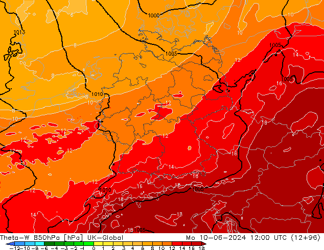 Theta-W 850гПа UK-Global пн 10.06.2024 12 UTC