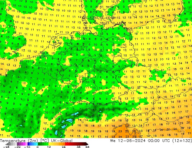 Temperatura (2m) UK-Global mié 12.06.2024 00 UTC