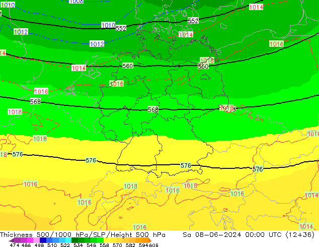 Thck 500-1000hPa UK-Global  08.06.2024 00 UTC