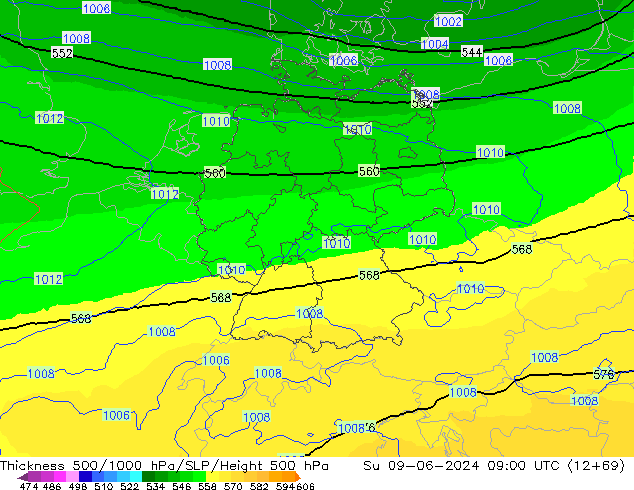Thck 500-1000hPa UK-Global dim 09.06.2024 09 UTC