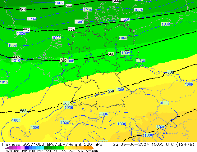 Thck 500-1000hPa UK-Global Su 09.06.2024 18 UTC
