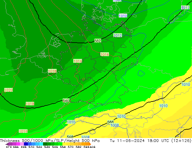 Thck 500-1000hPa UK-Global Út 11.06.2024 18 UTC