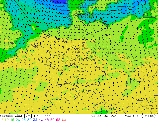 Rüzgar 10 m UK-Global Paz 09.06.2024 00 UTC