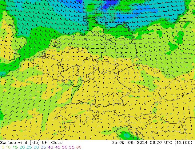 Rüzgar 10 m UK-Global Paz 09.06.2024 06 UTC