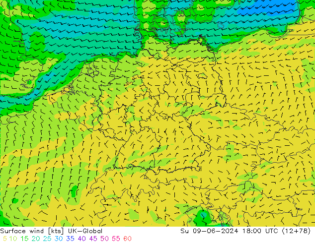 ветер 10 m UK-Global Вс 09.06.2024 18 UTC