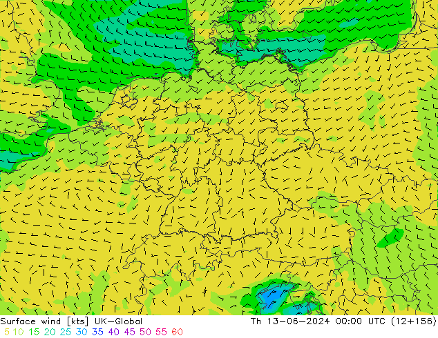 Surface wind UK-Global Th 13.06.2024 00 UTC