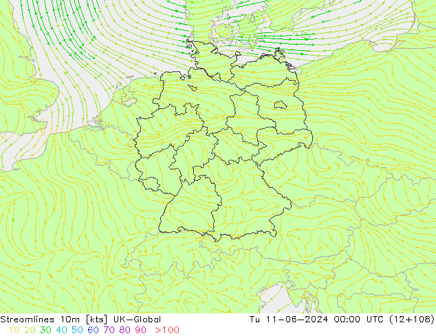 Streamlines 10m UK-Global Tu 11.06.2024 00 UTC