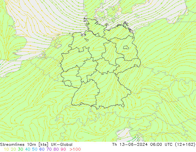 Streamlines 10m UK-Global Čt 13.06.2024 06 UTC