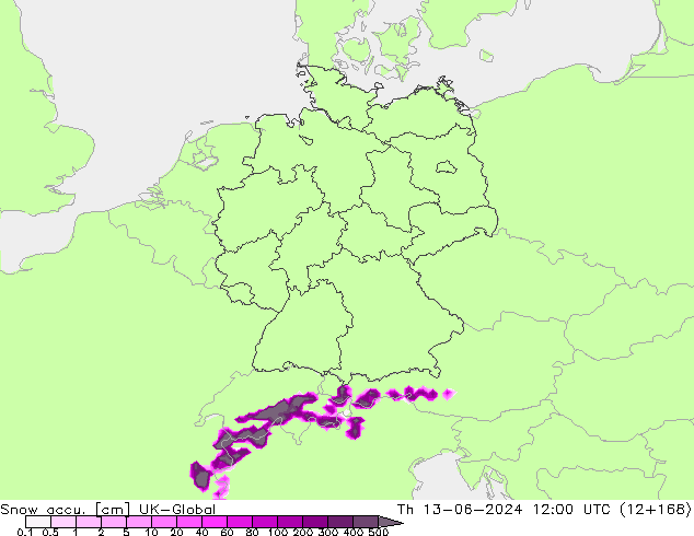 Snow accu. UK-Global gio 13.06.2024 12 UTC