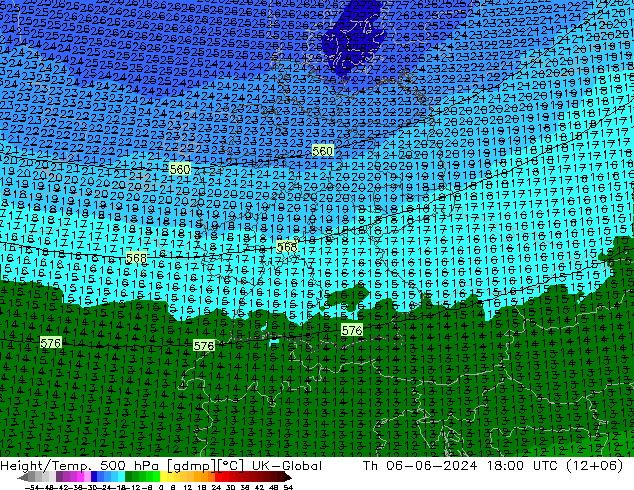 Hoogte/Temp. 500 hPa UK-Global do 06.06.2024 18 UTC