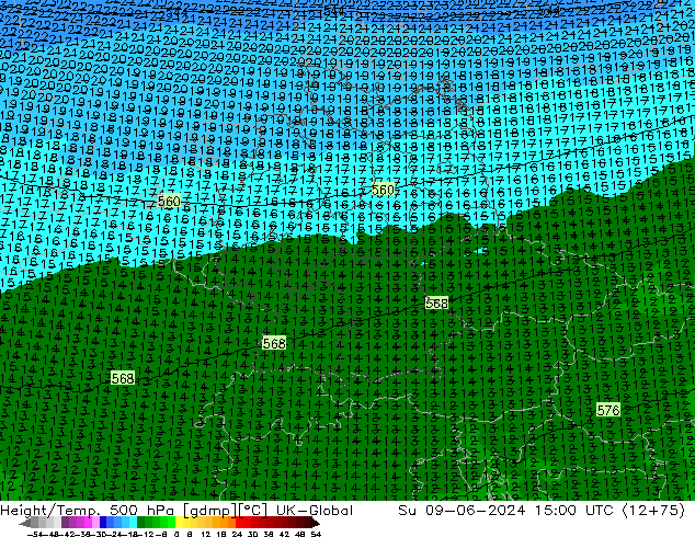 Height/Temp. 500 hPa UK-Global Dom 09.06.2024 15 UTC