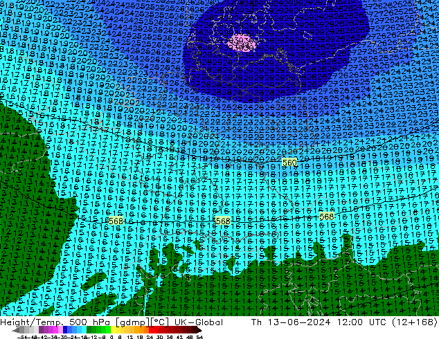 Géop./Temp. 500 hPa UK-Global jeu 13.06.2024 12 UTC