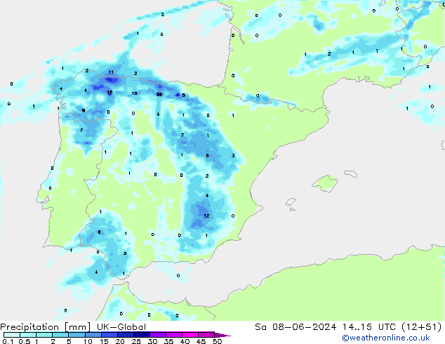 Srážky UK-Global So 08.06.2024 15 UTC