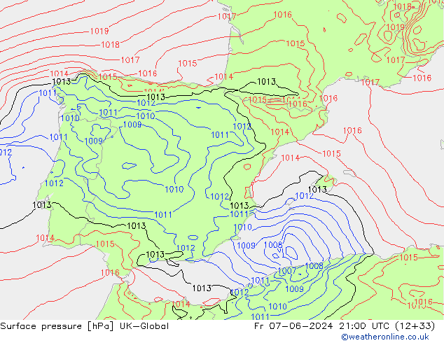 Surface pressure UK-Global Fr 07.06.2024 21 UTC