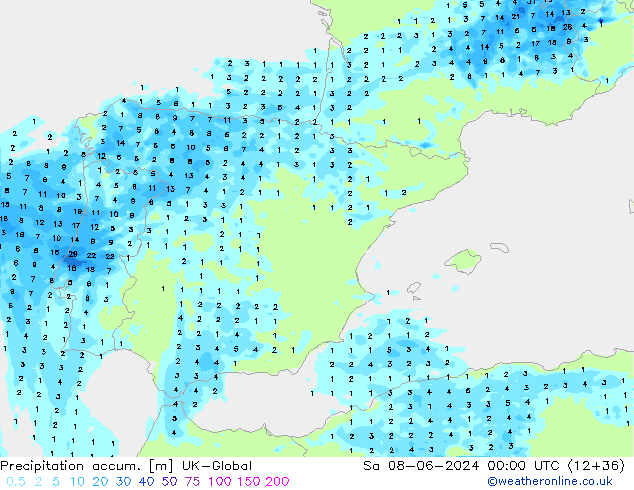 Totale neerslag UK-Global za 08.06.2024 00 UTC