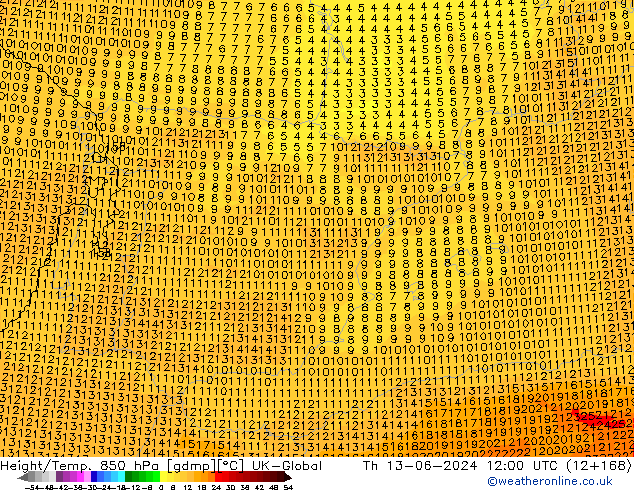 Géop./Temp. 850 hPa UK-Global jeu 13.06.2024 12 UTC