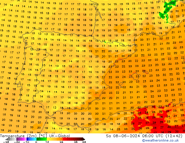 Temperature (2m) UK-Global Sa 08.06.2024 06 UTC