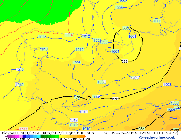 Thck 500-1000hPa UK-Global Su 09.06.2024 12 UTC