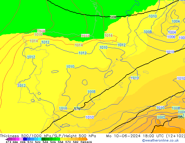 Thck 500-1000hPa UK-Global Seg 10.06.2024 18 UTC