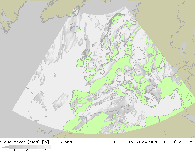 Cloud cover (high) UK-Global Tu 11.06.2024 00 UTC