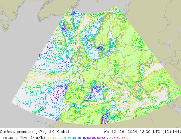 Isotachs (kph) UK-Global  12.06.2024 12 UTC